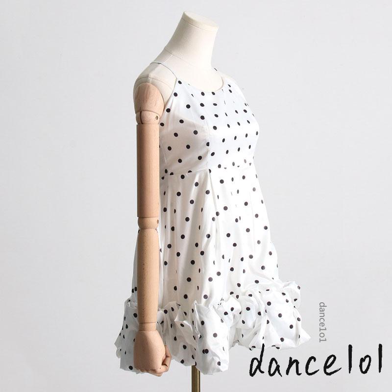 Đầm Khiêu Vũ 1O1 Dáng Chữ A Không Tay Hở Vai Họa Tiết Chấm Bi Xinh Xắn