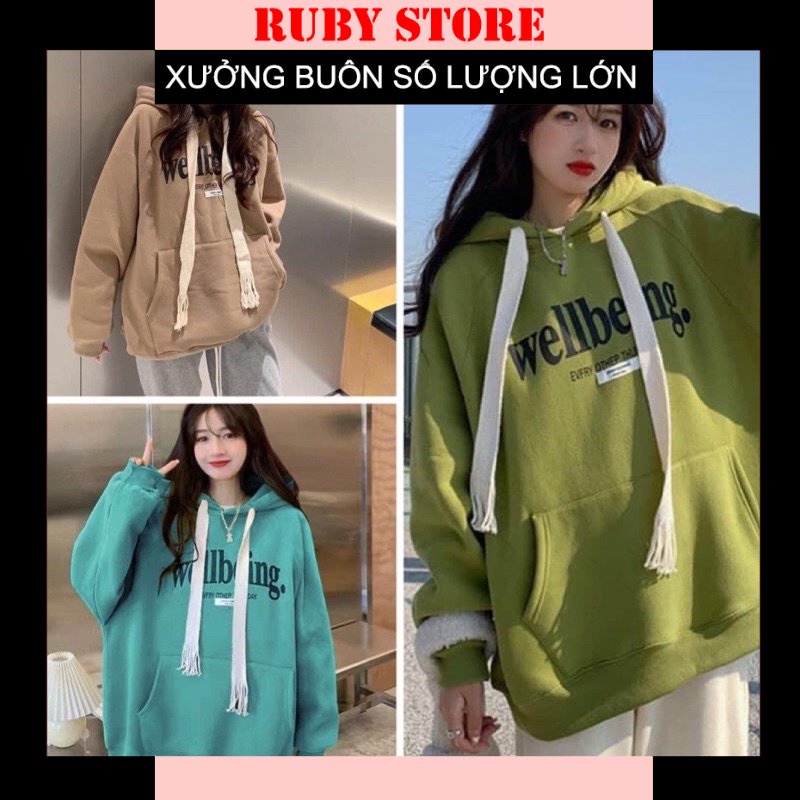 Áo Hoodie Wellbeing Dây To Bản Chất Nỉ Ngoại Form Rộng Mũ 2 Lớp Unisex Nam Nữ
