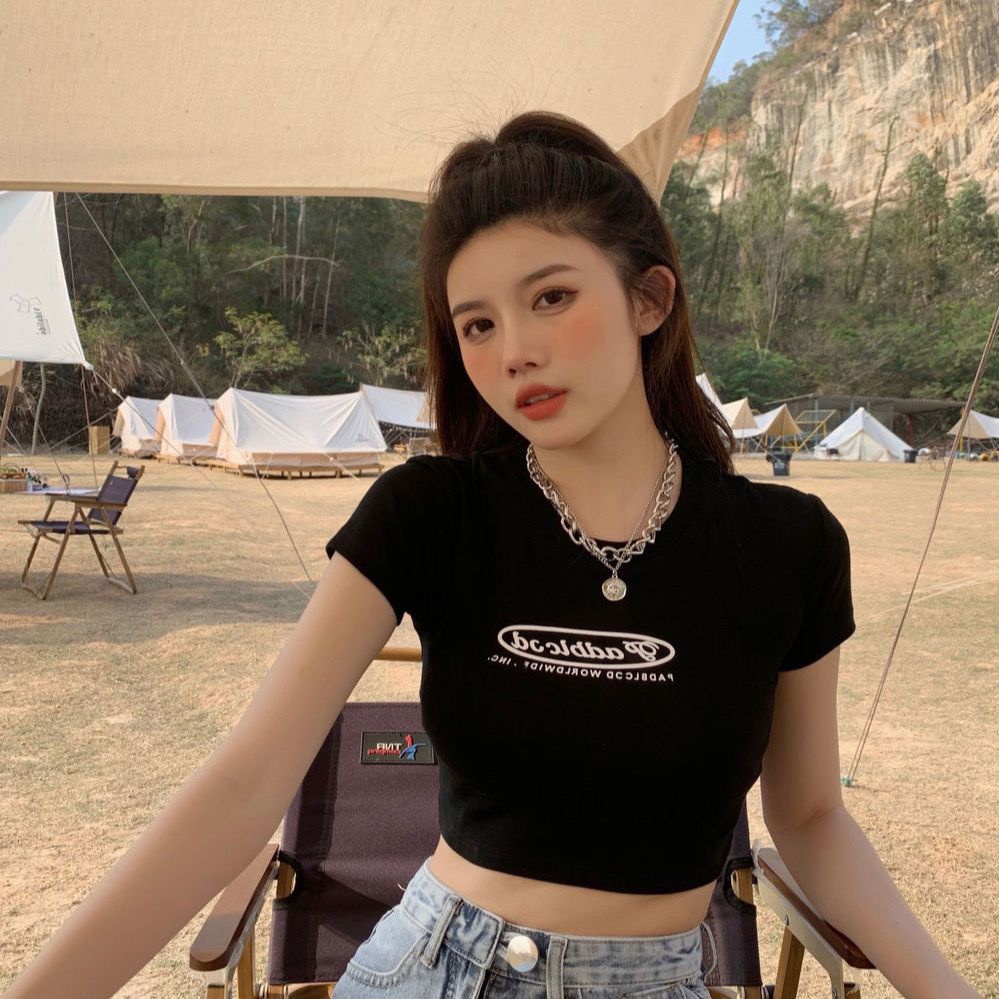 Áo Thun Croptop Ngắn Tay Lưng Cao Thời Trang Mùa Hè 2023 Cho Nữ