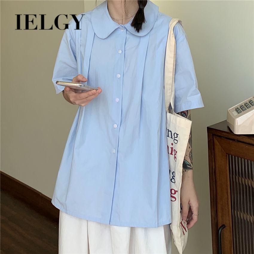 IELGY  Áo Sơ Mi Tay Ngắn Dáng Rộng Phong Cách Hàn Quốc Thời Trang Cho Nữ