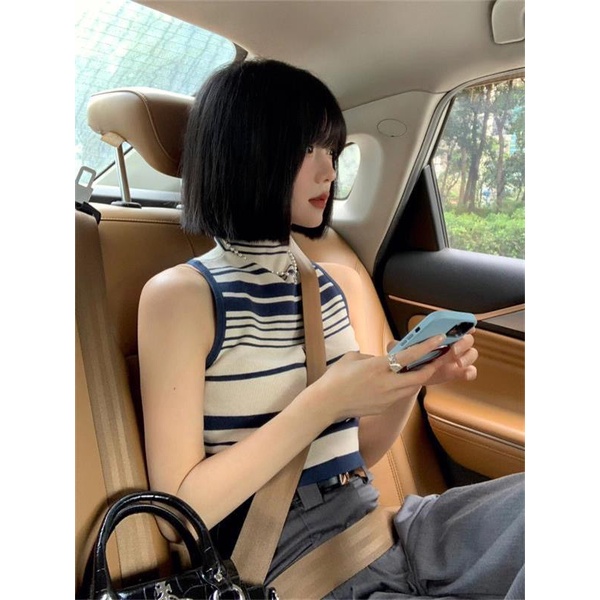 Áo Dệt Kim Không Tay Dáng Ôm Họa Tiết Kẻ Sọc Thời Trang Mùa Hè Quyến Rũ Cho Nữ