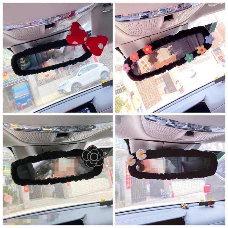 New Ins Cute Doll Rear View Mirror Cover Cartoon Korean Female Rearview Mirror Safety Belt Cover Car Interior Ornament E35y