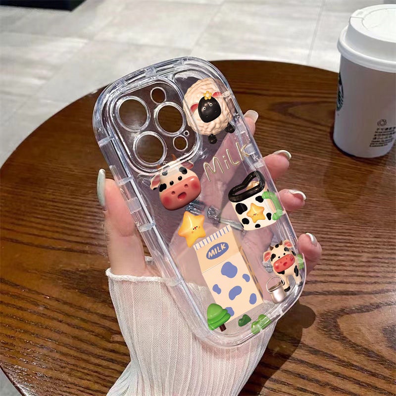 ✅Ốp Điện Thoại Mềm Trong Suốt Chống Sốc Hình Bò Sữa Cho Iphone 14 / 13 8P7 Xr / 12xs 11