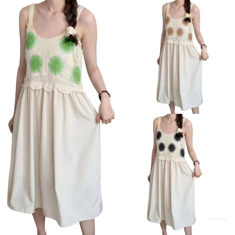 Đầm Chữ A Dáng Dài Không Tay Thêu Hoa Thời Trang Đi Biển Cho Nữ
