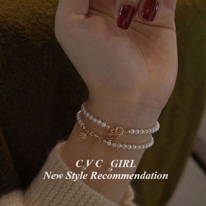 Vòng Tay Hạt Ngọc Trai 8mm May Mắn Phong Cách Retro Sang Trọng Cho Nữ