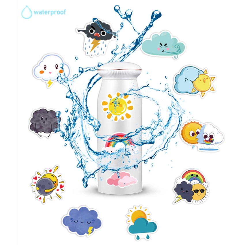 ❉ Bộ 02 Miếng Dán Hình Biểu Tượng Cảm Xúc Thời Tiết Vui Nhộn ❉ Bộ 50 Sticker Chống Thấm Nước Họa Tiết Doodle Hợp Thời Trang
