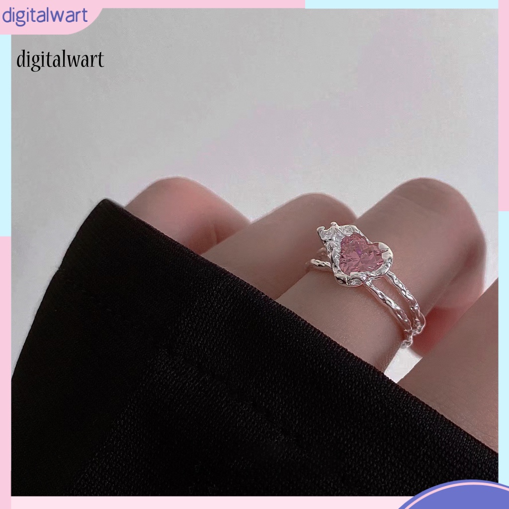 Kỹ Thuật Số| Nhẫn Hở Bằng Đồng Đính Đá Zircon Màu Hồng Xinh Xắn Thời Trang Cho Nữ