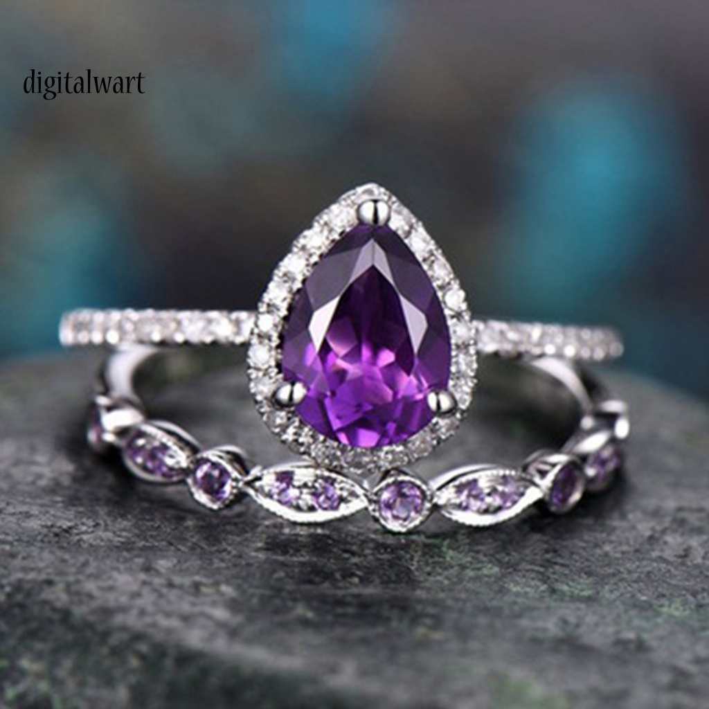 Kỹ Thuật Số| Bộ 2 Nhẫn Đính Kim Cương Giả Lấp Lánh Sang Trọng Cho Nữ