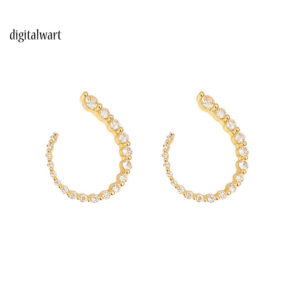 Kỹ Thuật Số| 1 Đôi Bông Tai Hình Chữ C Đính Đá Lấp Lánh Sang Trọng