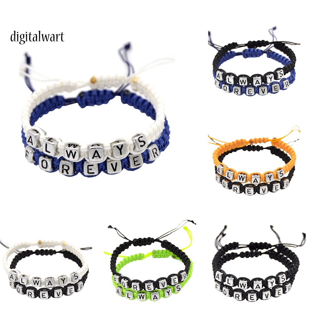 Kỹ Thuật Số| Bộ 2 Vòng Tay Dây Bện Mặt Kim Loại Khắc Chữ Always Forever Thời Trang Cho Cặp Đôi