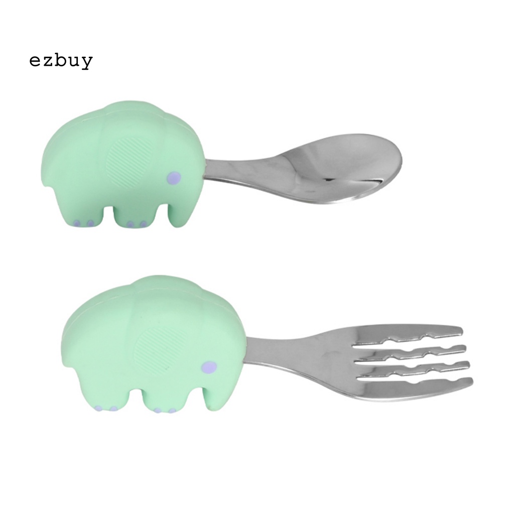 Bộ 3 Món Muỗng Nĩa Bằng Silicon Hình Voi Hoạt Hình Cho Bé