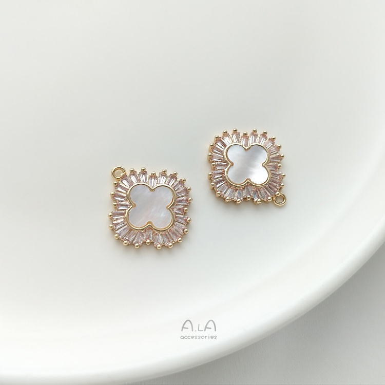 Mặt Dây Chuyền Hình Cỏ Bốn Lá Đính Đá Zircon Màu Sắc 14K diy