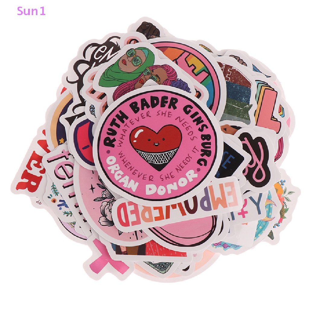 Set 50 Miếng Dán Hoạt Hình Feminist Trang Trí Ván Trượt / Laptop / Điện Thoại / Va Li