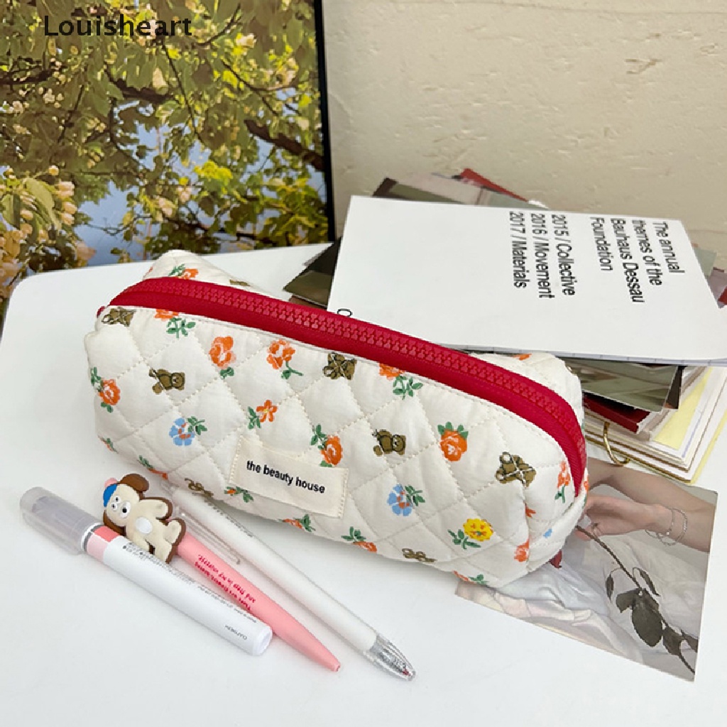 Túi Đựng Mỹ Phẩm Louisheart Chất Liệu Cotton Họa Tiết Hoa / Gấu Bông Có Khóa Kéo Tiện Lợi