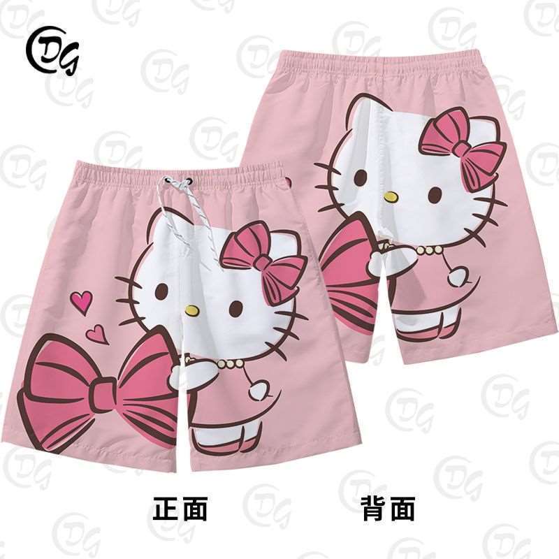 Quần Short Đi Biển In Hình Hello Kitty Dễ Thương Cho Cặp Đôi