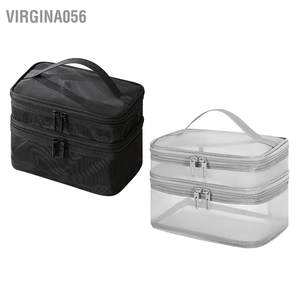 Virgina056 Túi đựng mỹ phẩm hai lớp Dễ dàng phân loại dạng lưới dung tích lớn có tay cầm chắc chắn khi đi du lịch