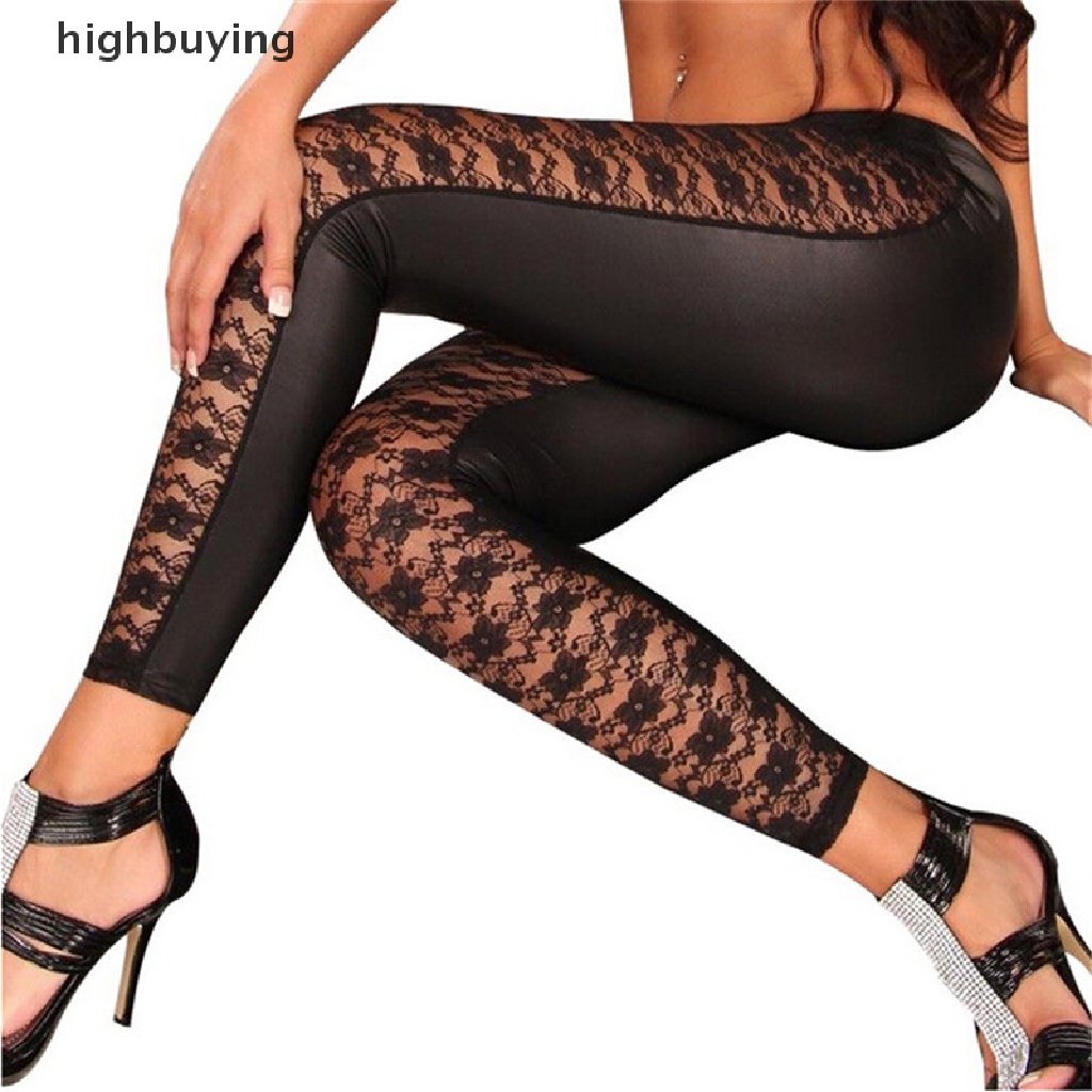 Quần Legging Bút Chì Màu Đen Phối Ren Hoa Thời Trang Phấn Trang Điểm Modish