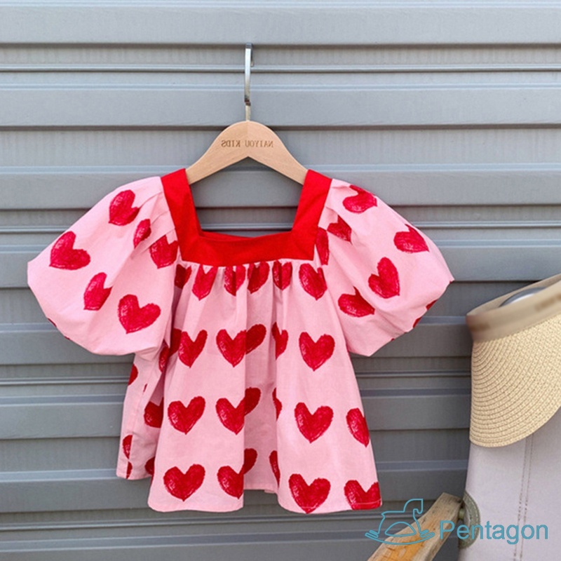 Áo Thun Cotton Cổ Vuông Tay Ngắn In Hình Thời Trang Mùa Hè Dành Cho Bé Gái