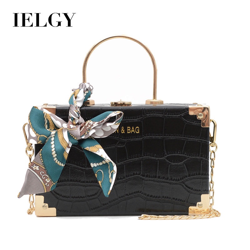 Túi Xách Đeo Vai Hình Vuông Cỡ Nhỏ Bằng Lụa Phối Khăn Quàng Cổ Phong Cách Âu Mỹ Cổ Điển Thời Trang Cho