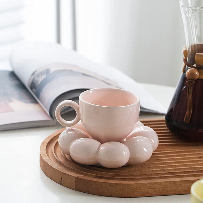 Bộ Cốc Sứ Uống Cà Phê Kèm Đĩa Lót Và Đĩa Lót Họa Tiết Hoa Hướng Dương Dễ Thương 6.7Oz