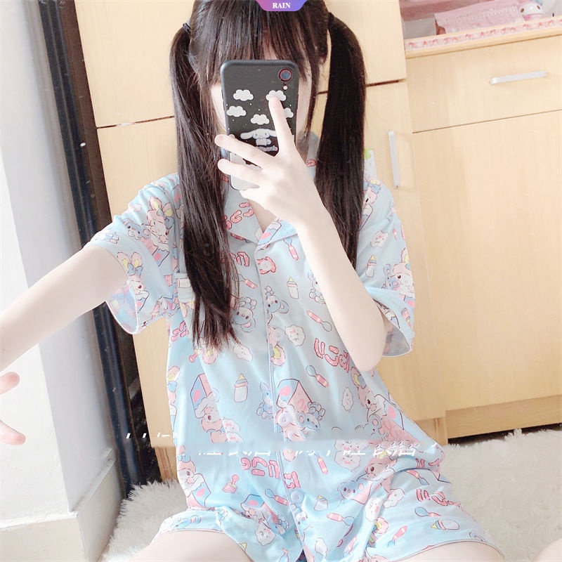 Bộ Đồ Ngủ Tay Ngắn Dáng Rộng In Hoạt Hình Sanrio My Melody Cinnamoroll Phong Cách Nhật Bản Cho Nữ