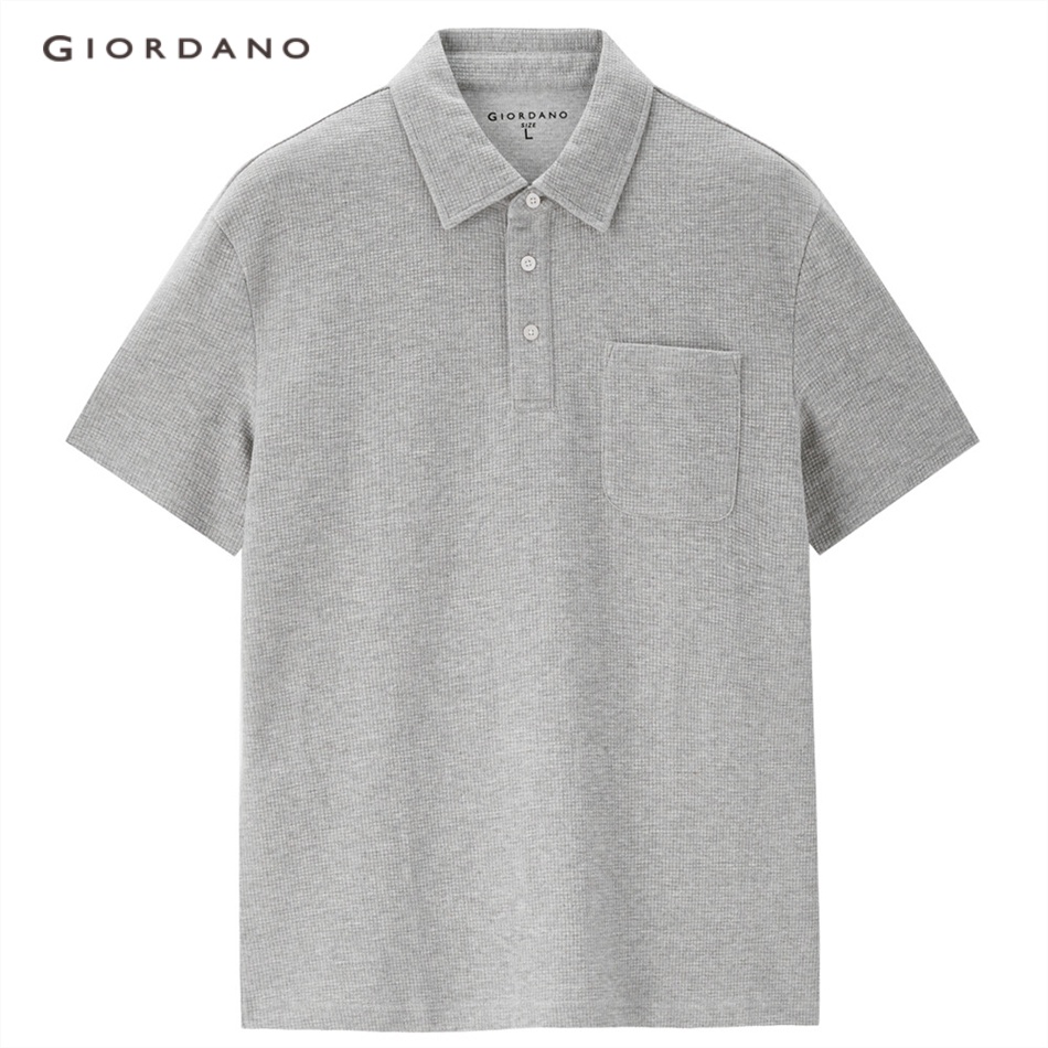 Áo thun polo GIORDANO 13013306 dệt tổ ong tay ngắn có túi đơn dành cho nam