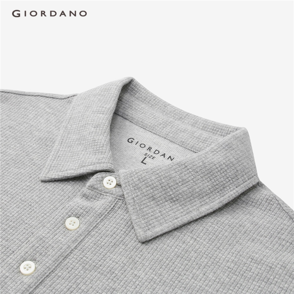 Áo thun polo GIORDANO 13013306 dệt tổ ong tay ngắn có túi đơn dành cho nam