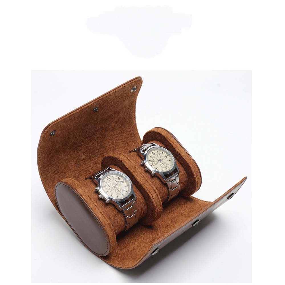 CONTACT'S FAMILY Retro 2 Slots Watch Roll Case Travel Portable Leather Display Storage Box Organizer With Slid