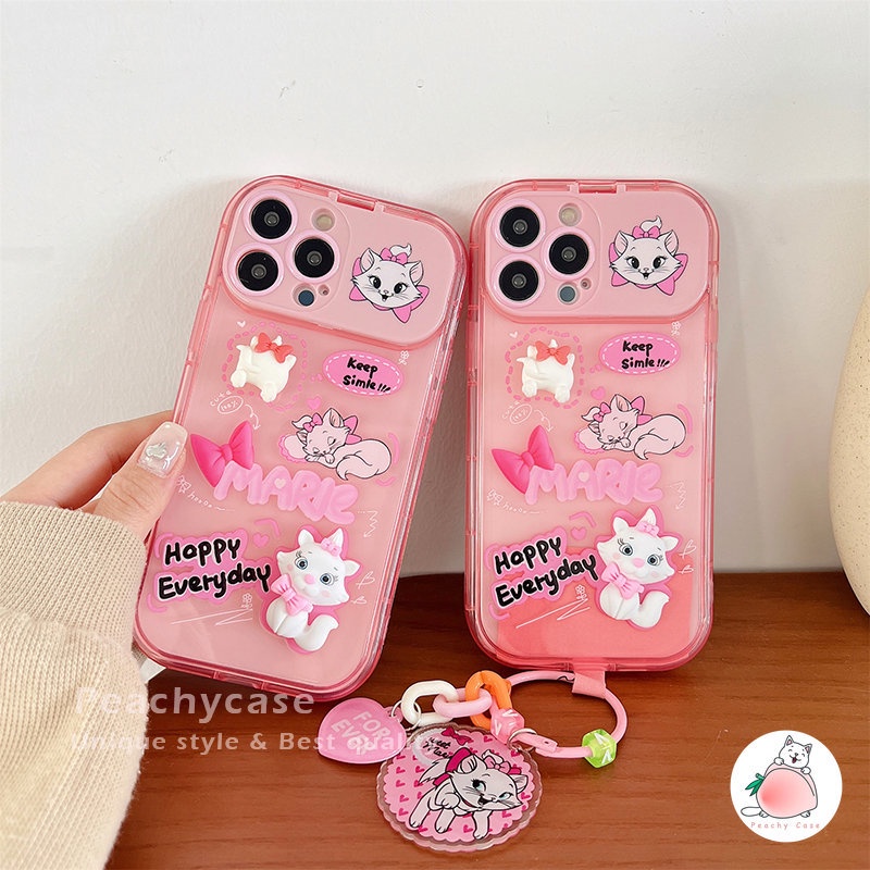 Ốp Điện Thoại TPU Mềm Hình Mèo Marie Gắn Gương Trang Điểm + Dây Xích Cho iPhone 14 13 12 11 Pro Max Xr Xsmax