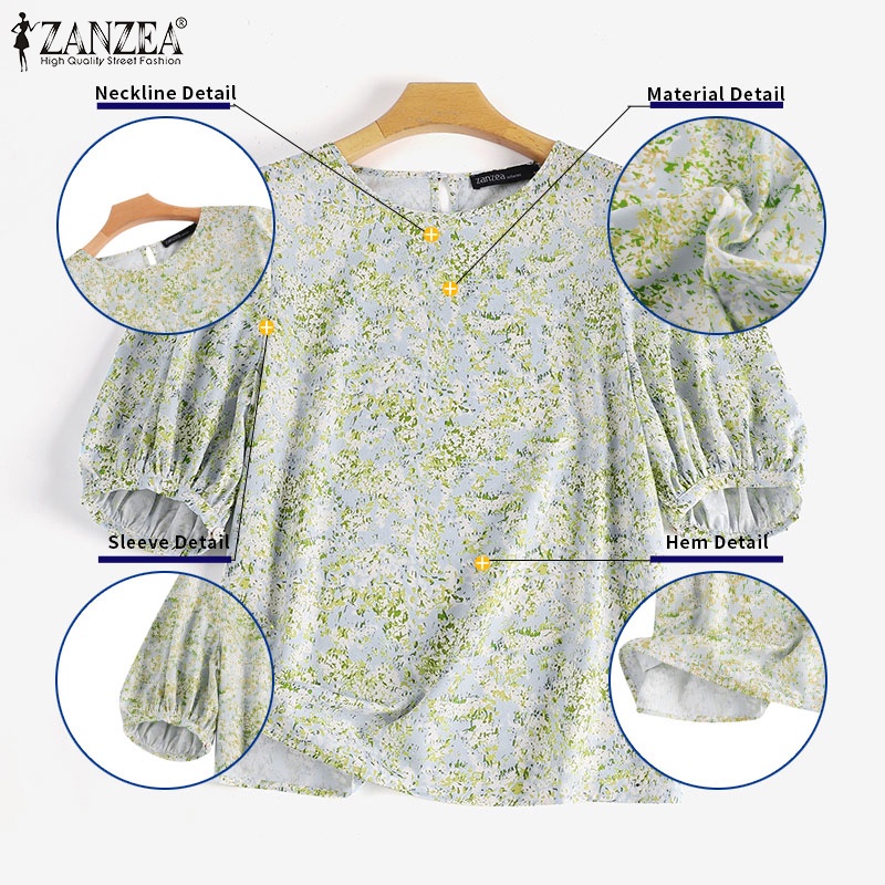 ZANZEA Áo Nữ Tay Lửng Họa Tiết Hoa Thời Trang Cá Tính