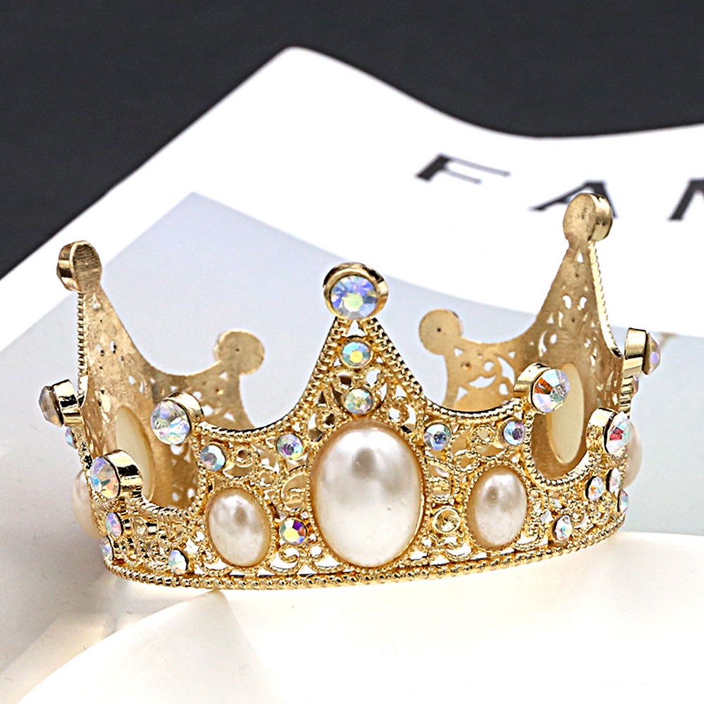 Phụ Kiện Trang Trí Bánh Kem Bằng Kim Loại Hình Vương Miện Đính Ngọc Trai