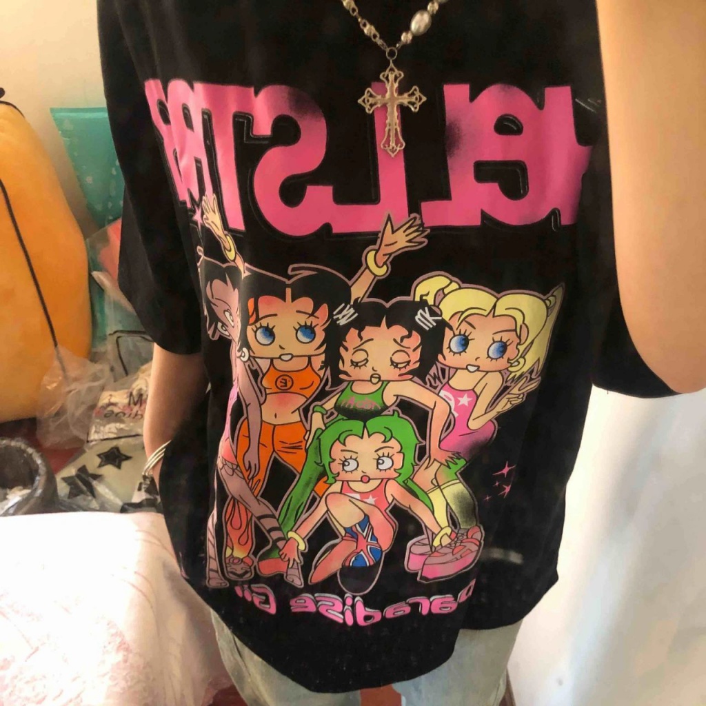 Áo Thun 100% Cotton Tay Ngắn Cổ Tròn Dáng Rộng In Họa Tiết Phong Cách Hip Hop Thời Trang Mùa Hè Cho Nữ