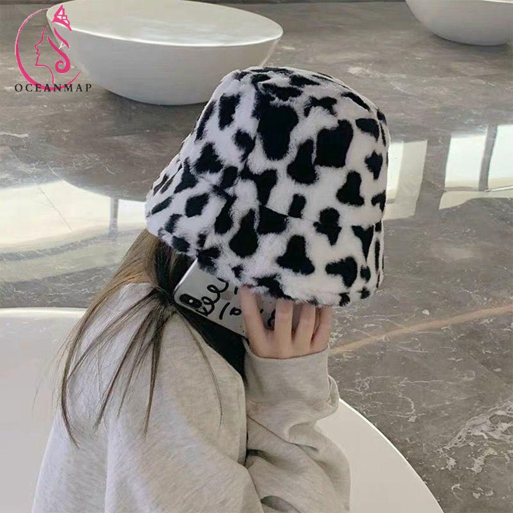Mũ Bucket Chất Liệu Lông Cừu Họa Tiết Da Báo Điều Chỉnh Được Phong Cách Hàn Quốc Thời Trang Thu Đông Cho Nữ
