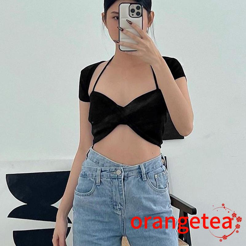 Áo Croptop Tay Ngắn Màu Sắc Thời Trang Cho Nữ