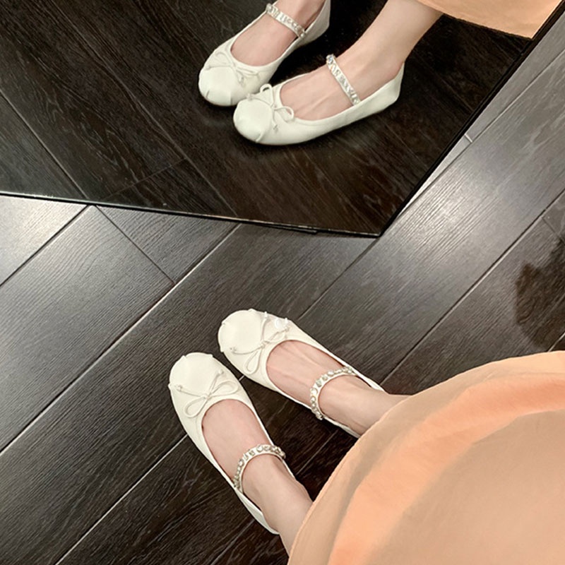 Giày Búp Bê Mũi Tròn Đế Bằng Siêu Mềm Đính Đá Thời Trang Mùa Hè 2023 122 SHIZHIBAO