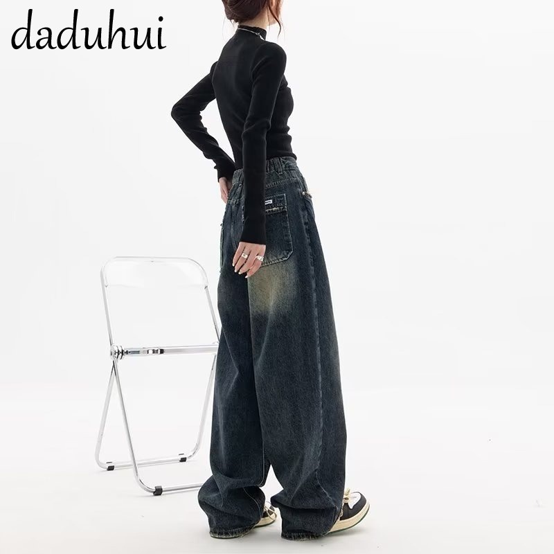 Daduhui New American Street Retro WOMEN'S Jeans High Waist Loose Wide Leg Pants plus Size Trousers