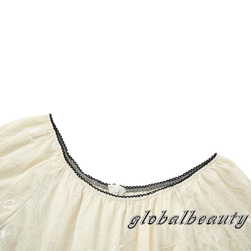 Áo Sơ Mi Tay Ngắn Dáng Chữ A Phối Ren Phong Cách Vintage Đường Phố 00GB