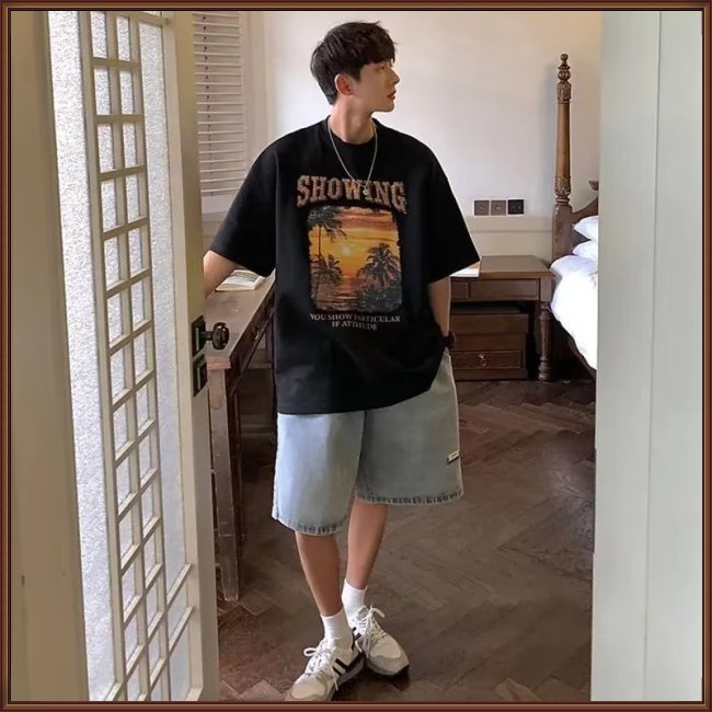 Áo Thun Tay Ngắn Cổ Tròn Dáng Rộng In Họa Tiết Kiểu Retro Thời Trang Mùa Hè Cho Nam
