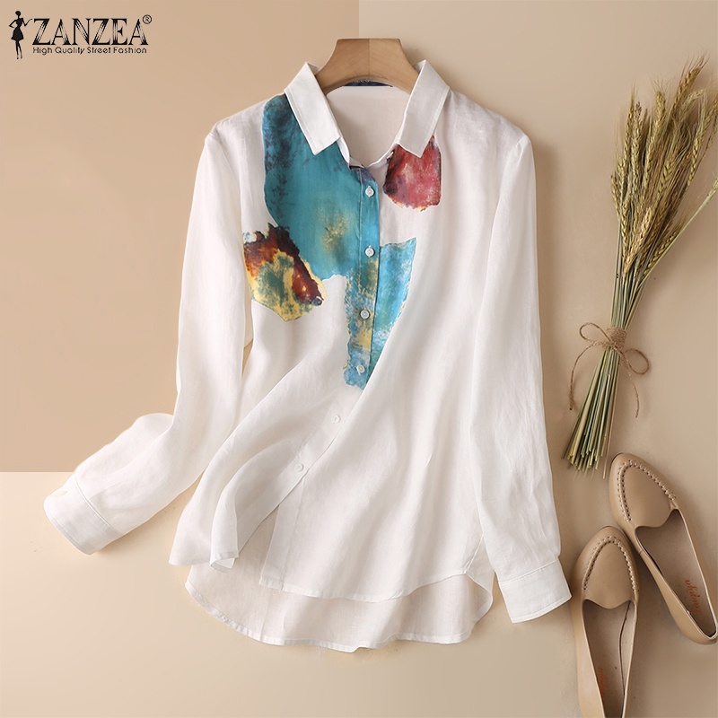 Áo sơ mi nữ ZANZEA dài tay in họa tiết thời trang Hàn Quốc