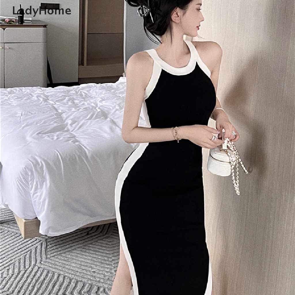 Đầm Ôm Dệt Kim Không Tay Xẻ Tà Quyến Rũ Thời Trang Mùa Hè Cho Nữ