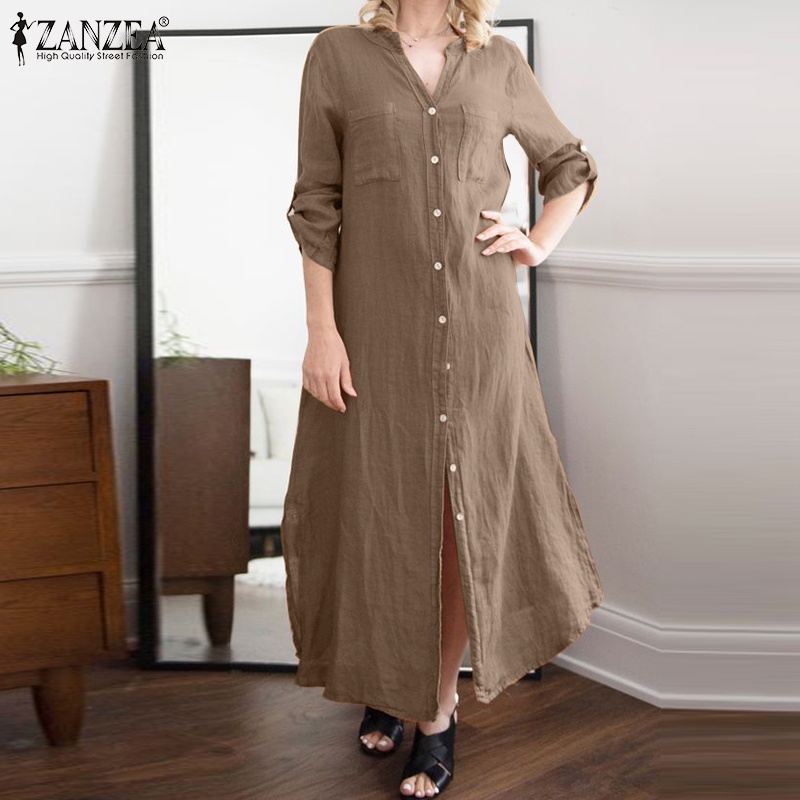 Zanzea Đầm Sơ Mi Dài Tay Thời Trang Nữ Tính