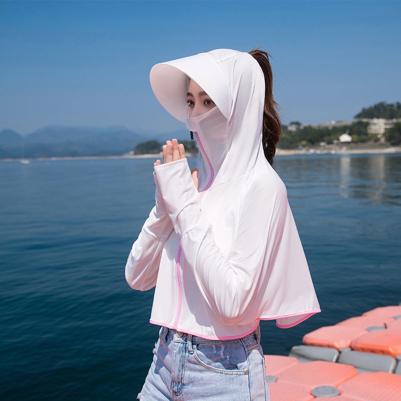 Áo Khoác Chống Nắng Vải Lụa Mát Có Mũ Trùm Thời Trang Mùa Hè Cho Nữ