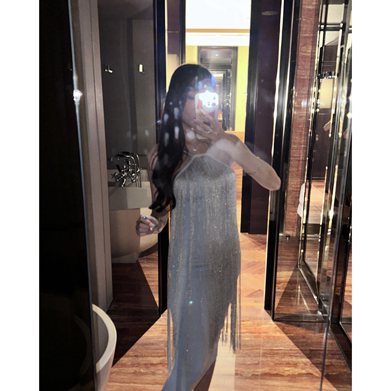 Đầm Hai Dây Dáng Dài Màu Xanh Dương Phong Cách Quyến Rũ