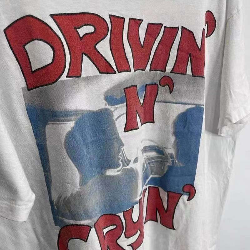 [F &amp; X] Áo Thun Tay Ngắn In Chữ Drivin n cryin Phong Cách Đường Phố Âu Mỹ Retro Cao Cấp