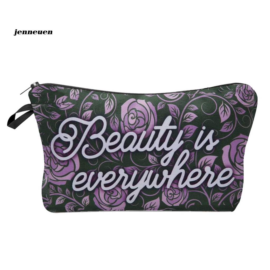 Túi Đựng Mỹ Phẩm Sức Chứa Lớn Có Lỗ Treo Và Khóa Kéo In Họa Tiết Hoa Hồng Xinh Xắn Tiện Dụng