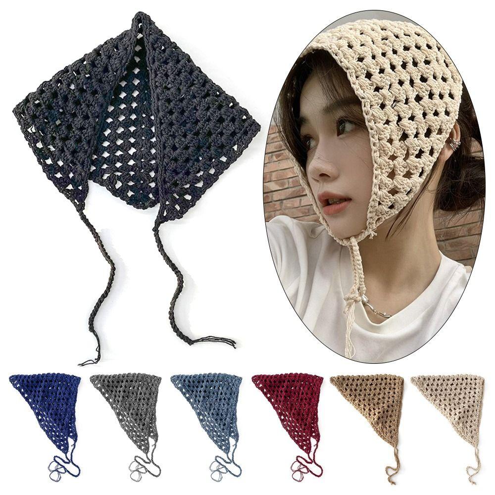 BSUNS Khăn Choàng Tam Giác Đan Len Phối Ren Rỗng Kiểu Retro Lãng Mạn