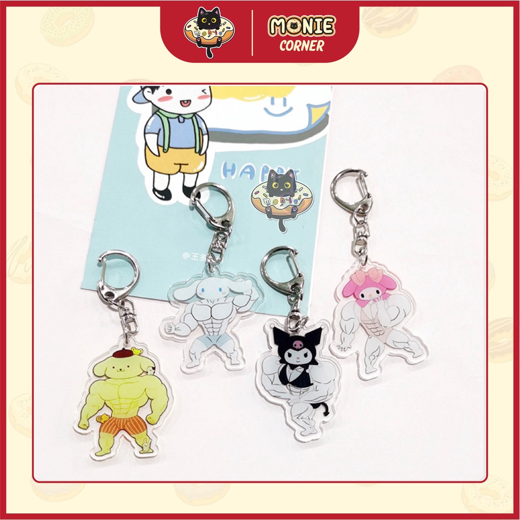 [Hỏa tốc] Móc khóa Sanrio Hello Kitty, Kuromi cơ bắp, mèo cơ bắp