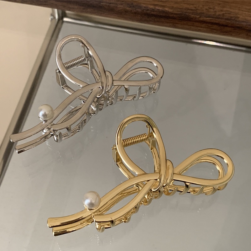 Kẹp Tóc Hình Nơ Đính Ngọc Trai Giả Thanh Lịch Cho Nữ