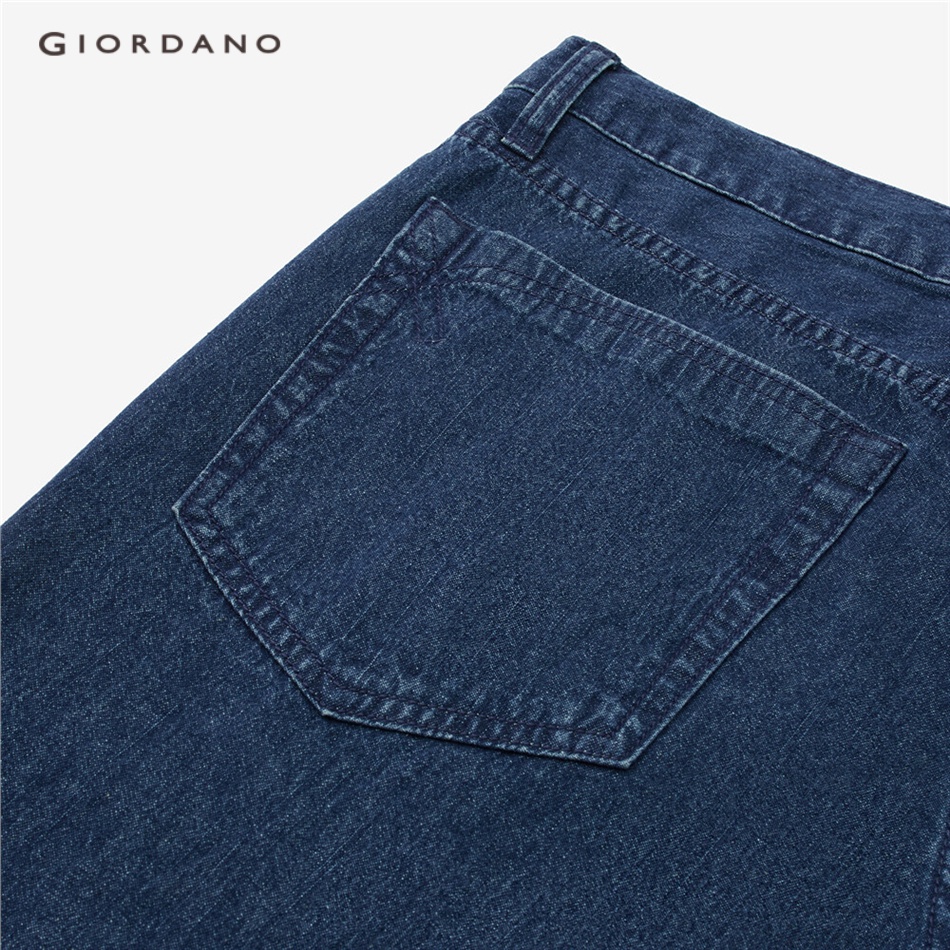 Quần đùi jean GIORDANO 13103211 100% cotton cạp vừa phối 5 túi dành cho nam