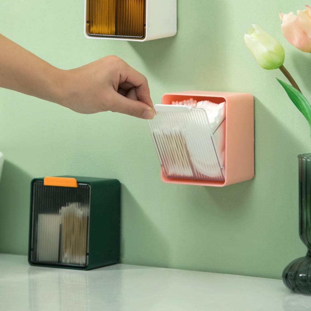 Hộp Đựng Tăm Bông Gắn Tường Bằng Nhựa Trong Suốt Tiện Lợi